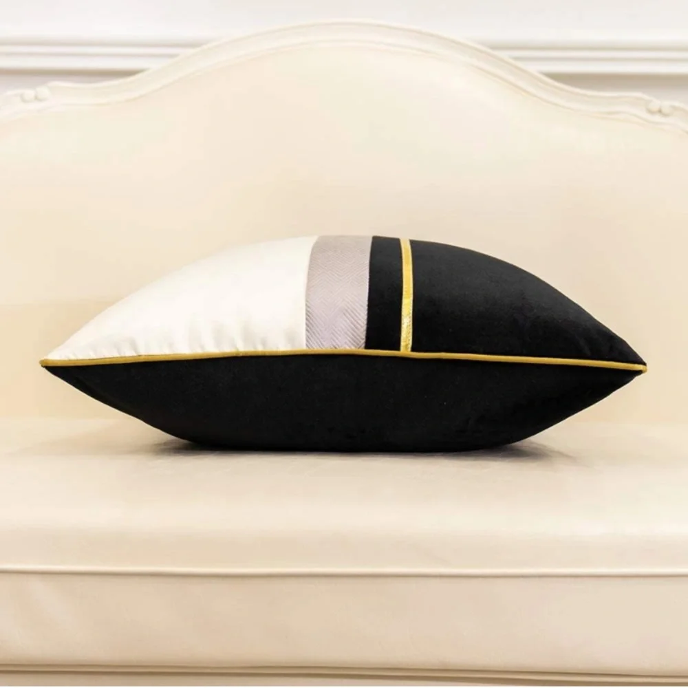 🎉HP Luxury Home | Elegant Black & Ivory Color Blocked Lumbar Throw Pillow Cover